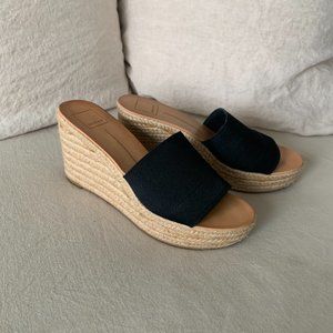 Dolce Vita slide on mule raffia wedge heel (Black, US 9M)